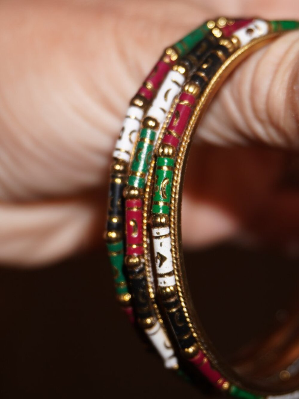 Vintage Meenakari Enamel Bangles Set of 3 – Indian Cloisonné Stacking Bracelets